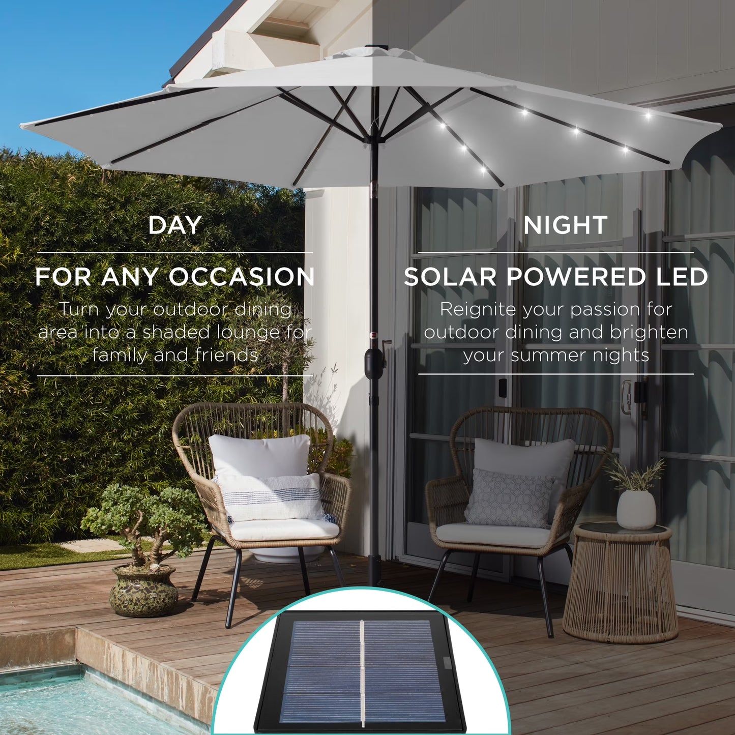 10Ft Solar LED Lighted Patio Umbrella W/ Tilt Adjustment, Uv-Resistant Fabric - Fog Gray