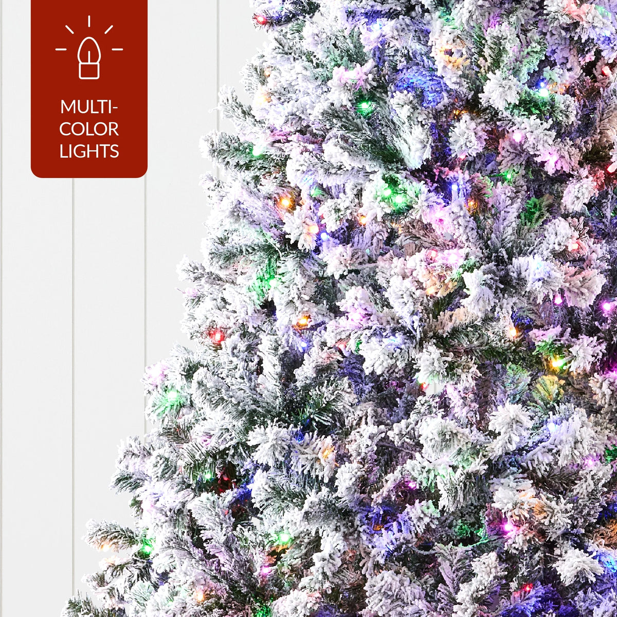 9Ft Pre-Lit Christmas Pine Tree W/ Flocked Branches 900 Multicolored or Warm-White Light Modes