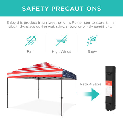 10X10Ft Easy Setup Pop up Canopy W/ 1-Button Setup, Wheeled Case, 4 Weight Bags - American Flag