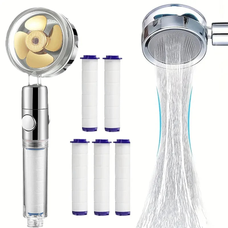 360° Rotating Turbine Fan Handheld Shower Head High Pressure Water Saving Spray Shower Filter Bathroom Accessories