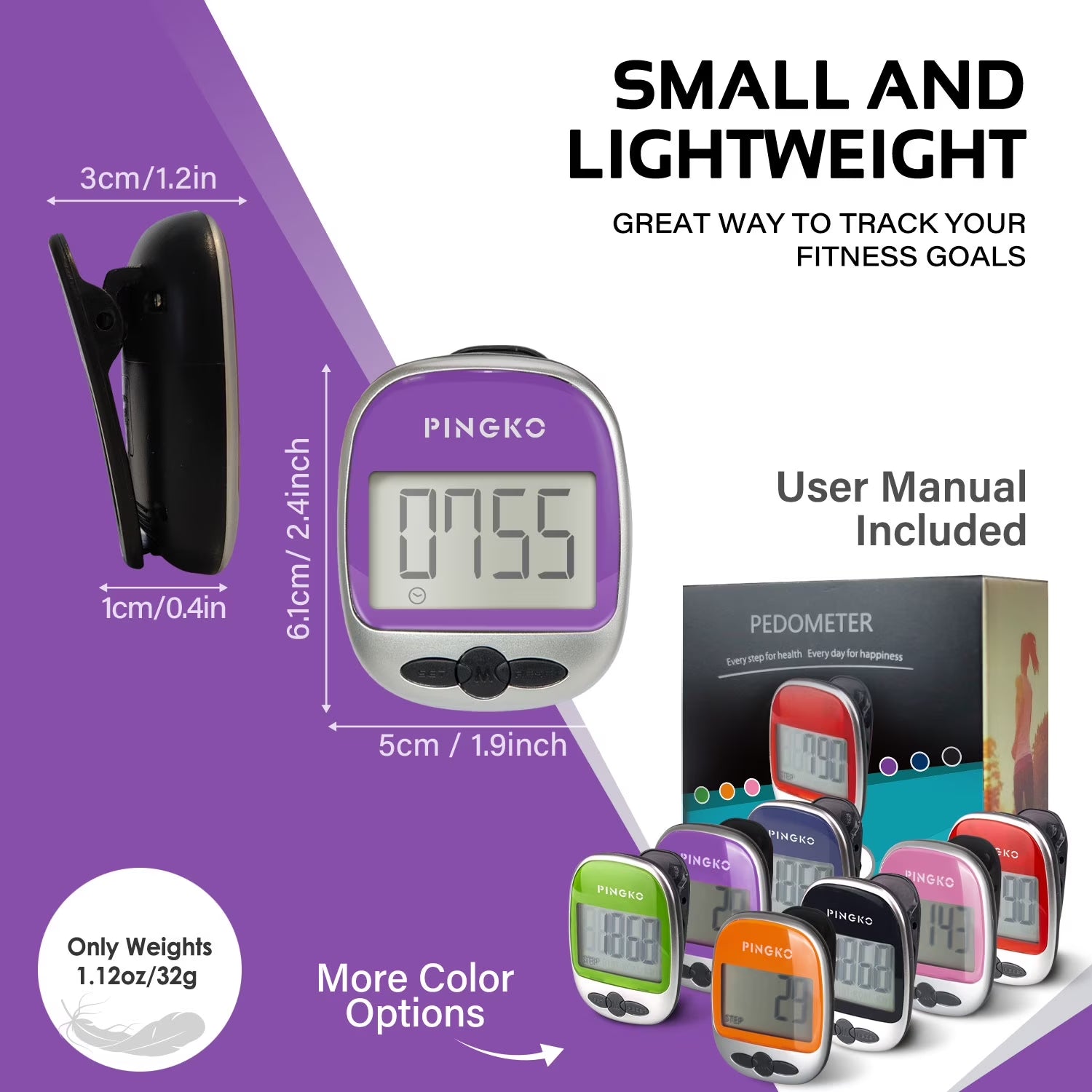 Best Pedometer for Walking Accurately Track Steps Multi-Function Portable Sport Pedometer Step/Distance/Calories Counter Fitness Tracker - Purple