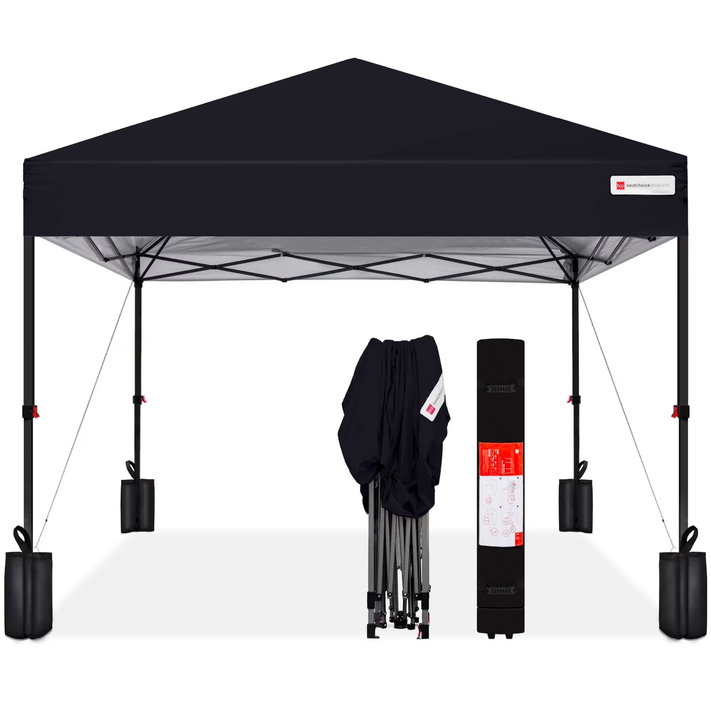10X10Ft Easy Setup Pop up Canopy W/ 1-Button Setup, Wheeled Case, 4 Weight Bags - Black