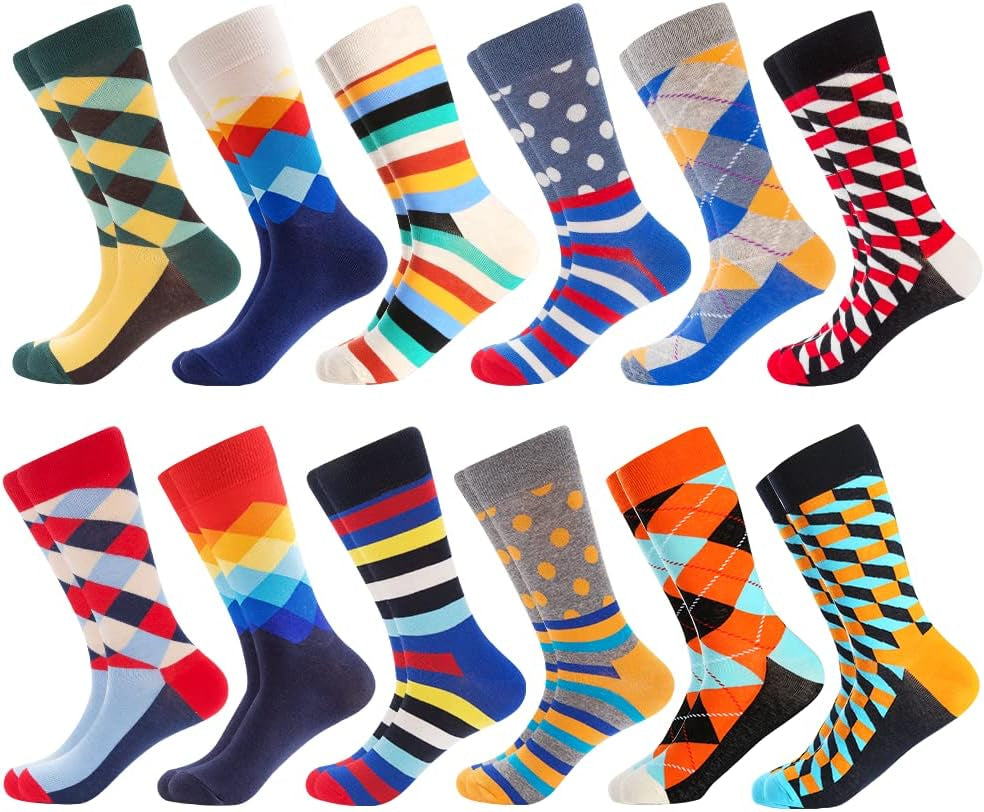Mens Dress Socks Fun Funny Novelty Colorful Crazy Crew Dress Socks for Men 8-12