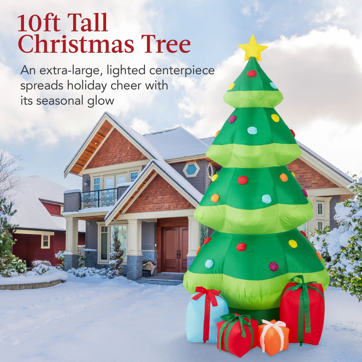 10Ft Inflatable Christmas Tree, Large Lighted Outdoor Blow up Decor W/ 10 LED Lights