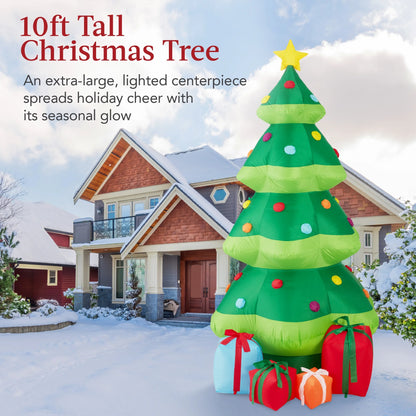 10Ft Inflatable Christmas Tree, Large Lighted Outdoor Blow up Decor W/ 10 LED Lights