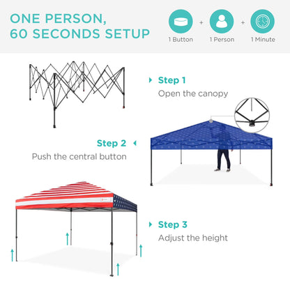 10X10Ft Easy Setup Pop up Canopy W/ 1-Button Setup, Wheeled Case, 4 Weight Bags - American Flag