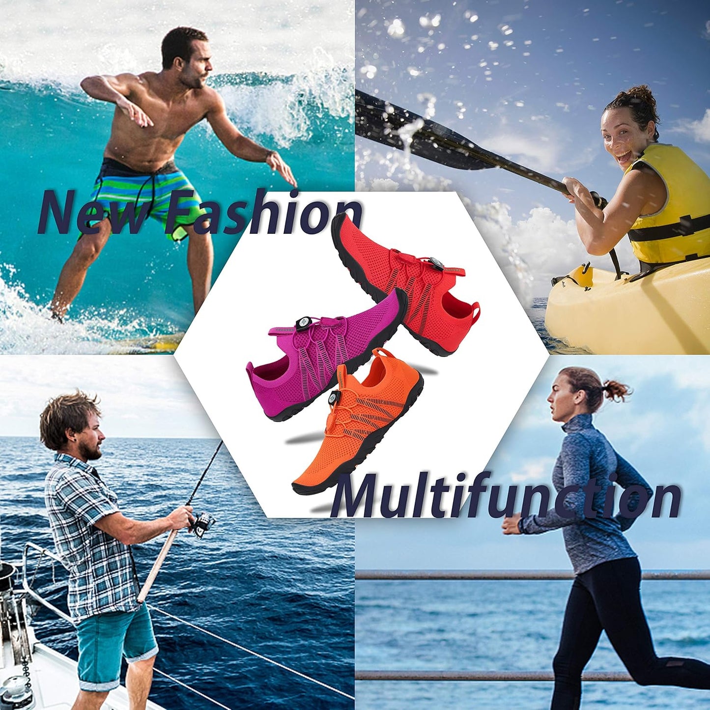 Water Shoes for Women Men, Quick-Dry Barefoot Swim Shoes with Drainage Holes, Lightweight Aqua Shoe for Beach Pool River Boating Yoga Walking