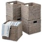 12X12In Hyacinth Baskets, Set of 5 Multipurpose Collapsible Organizers W/ Inserts - Gray