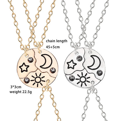 3Pcs Best Friend Zircon Sun Star Moon Pendant Necklace Friendship Choker Chain 2025 Fashion Jewelry Accessories Gift