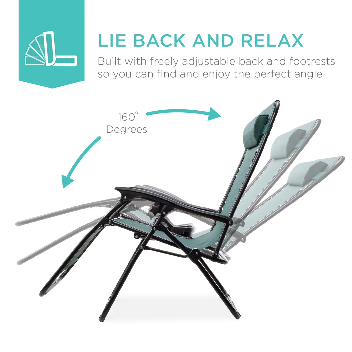 Set of 2 Zero Gravity Lounge Chair Recliners for Patio, Pool W/ Cup Holder Tray - Forest Green