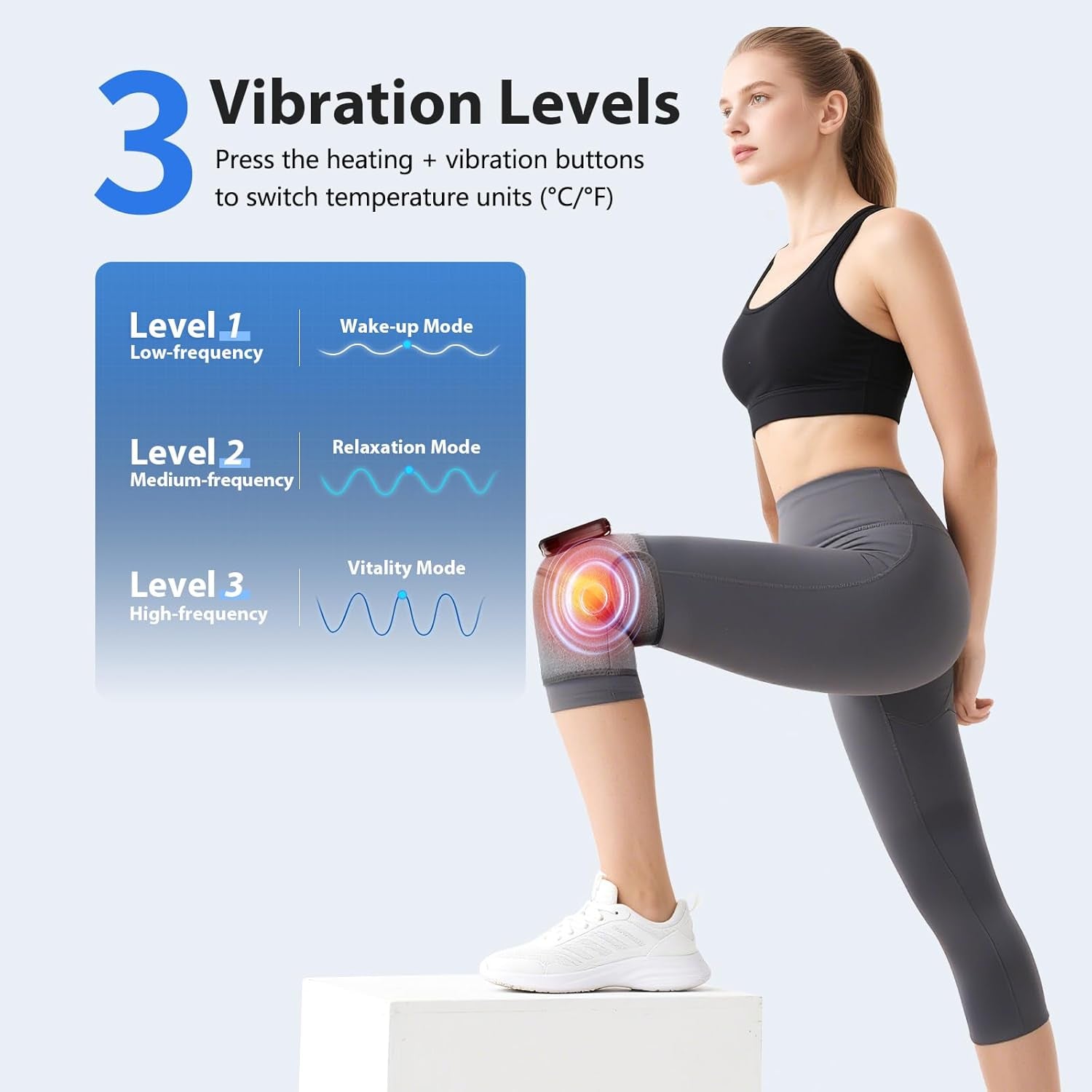 Heated Knee Massager, Foot Massager with Heat, Shoulder Massagers with Heat, Knees Warmers Wrap, 3-In-1 Vibration Heating Pad for Knee, Shoulder, and Elbow, Adjustable Size (Grey)