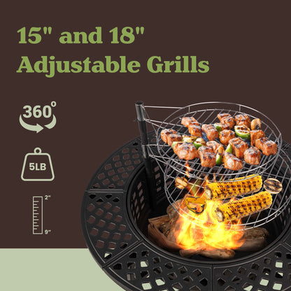37” round Wood Burning Outdoor Fire Pit Table with 2 Grills