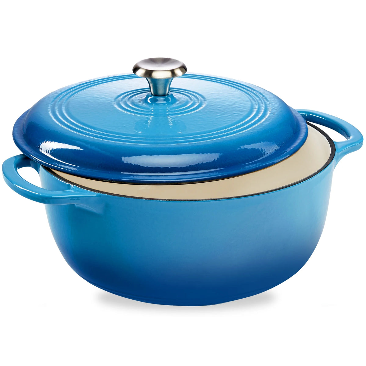 6 Quart Cast-Iron Dutch Oven, Heavy-Duty Kitchenware W/ Enamel, Side Handles - Blue