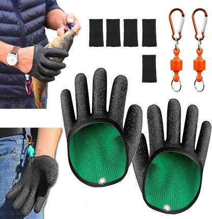 2Pcs Fishing Gloves with Magnet Release, Professional Catch Fish Gloves for Handling,Catching,Cleaning,Fisherman Fishing Accessories