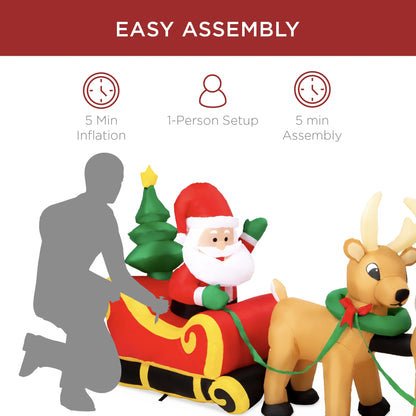 8.5Ft X 3Ft Lighted Inflatable Christmas Santa Claus & Reindeer Indoor Outdoor W/ Electric Fan