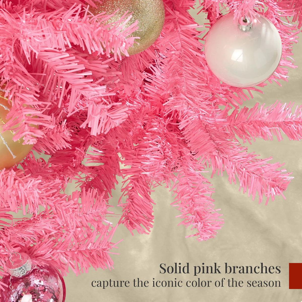 Artificial Christmas Tree, 9Ft Premium Unlit Pine Design, Dense Branches W/Easy Assembly - Pink