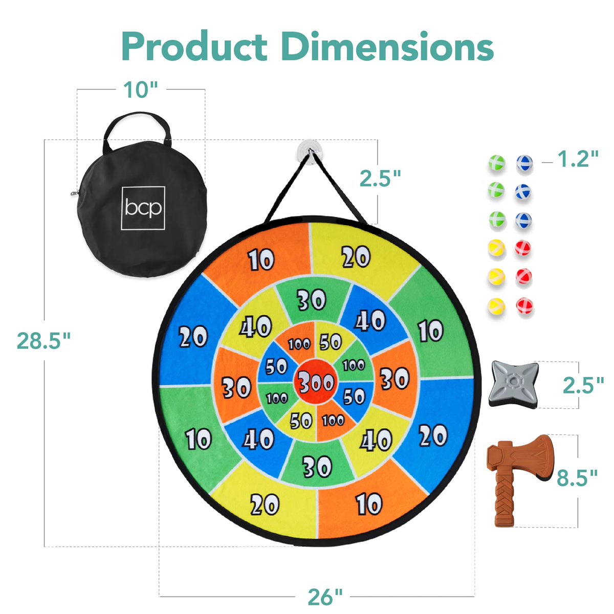Large Double-Sided Dart Board, Sticky Ball Axe Star Throwing Game for Kids, Adults W/ Carrying Case
