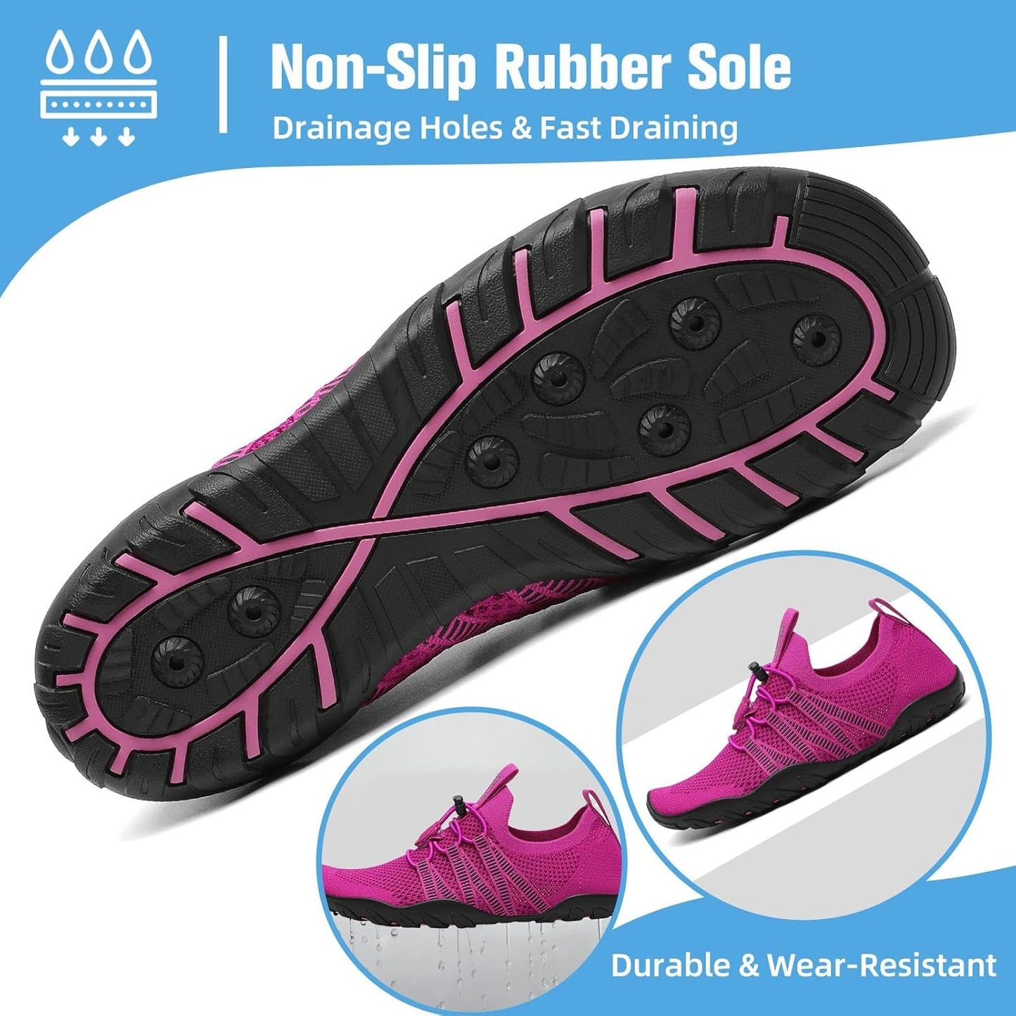 Water Shoes for Women Men, Quick-Dry Barefoot Swim Shoes with Drainage Holes, Lightweight Aqua Shoe for Beach Pool River Boating Yoga Walking