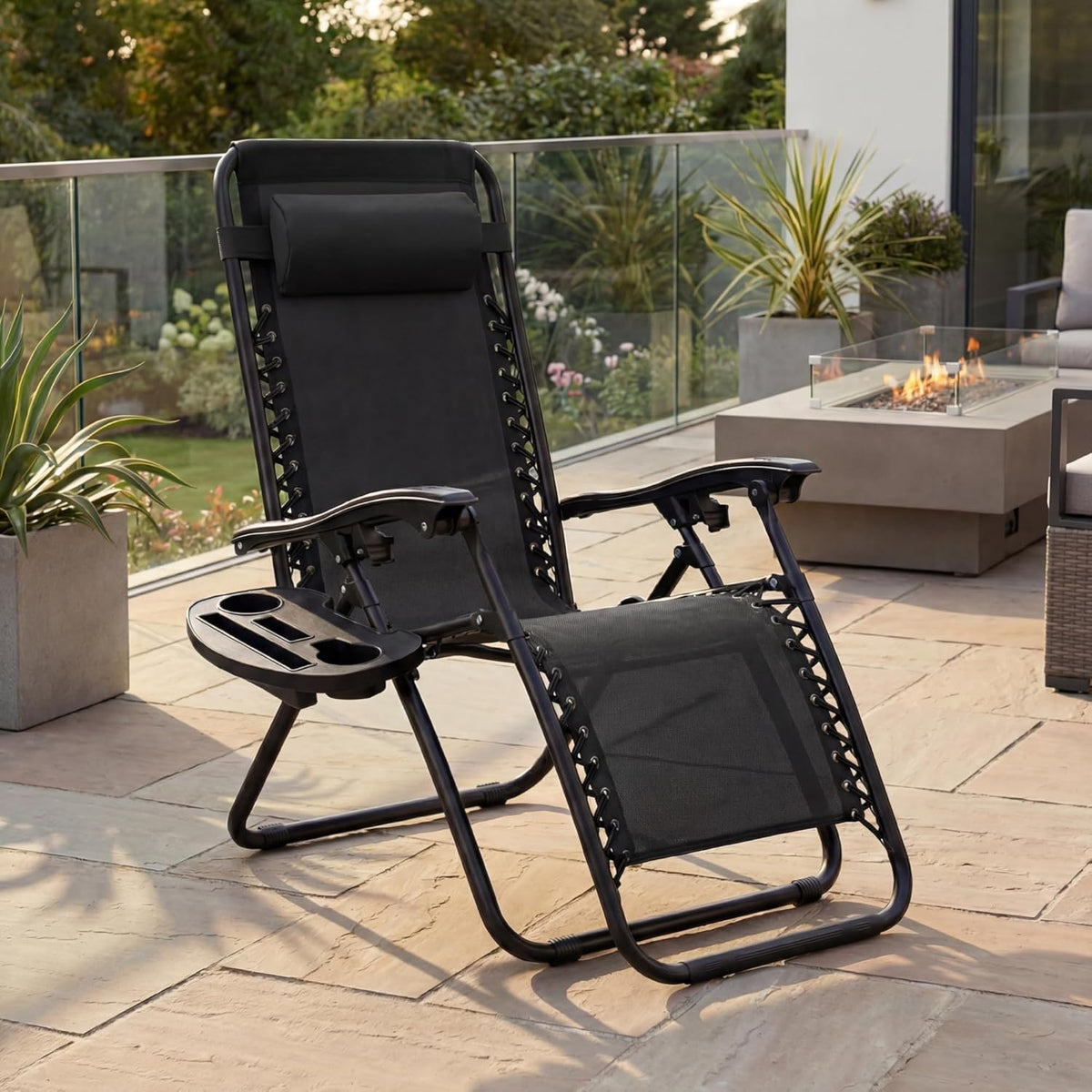 Best Choice Products Set of 2 Adjustable Steel Mesh Zero Gravity Lounge Chair Recliners W/Pillows and Cup Holder Trays - Black