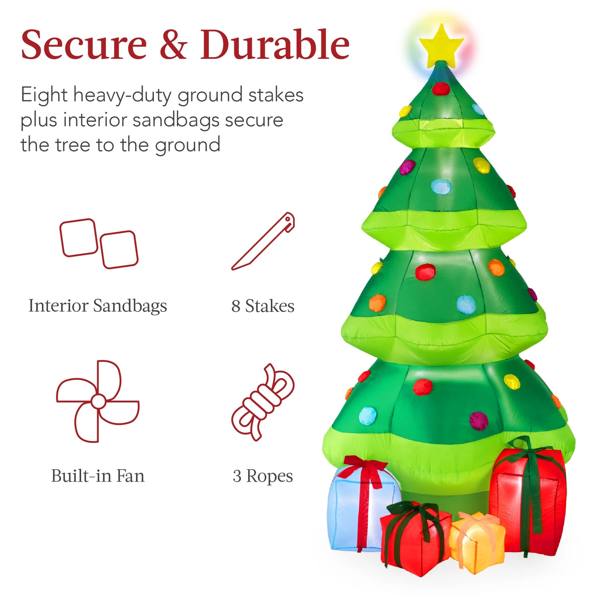 10Ft Inflatable Christmas Tree, Large Lighted Outdoor Blow up Decor W/ 10 LED Lights