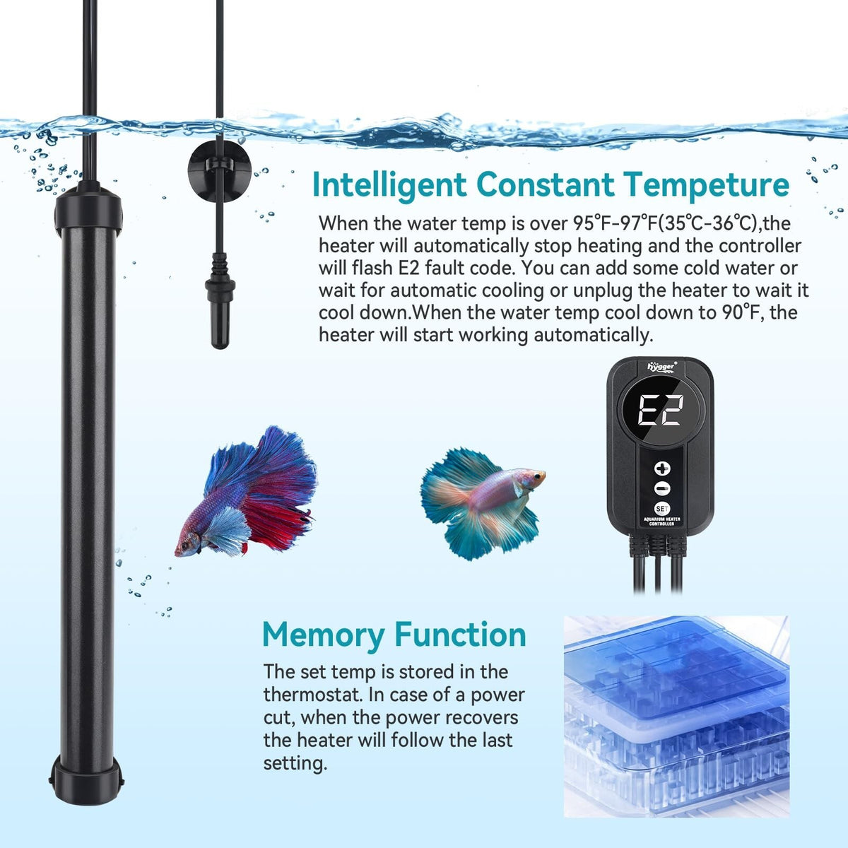 Hygger Marine Aquarium Heater 200W,Titanium Heater with Digital LED Controlle...