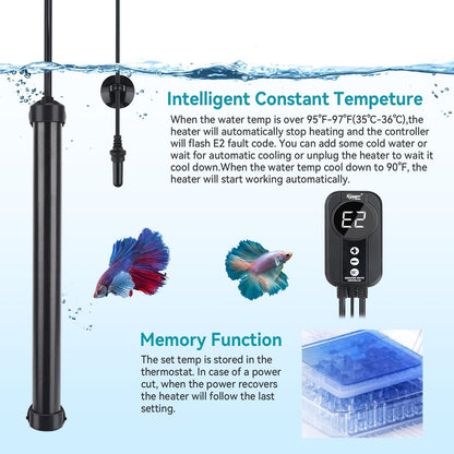 Hygger Marine Aquarium Heater 200W,Titanium Heater with Digital LED Controlle...