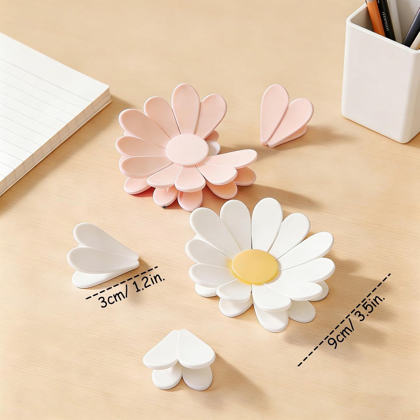 Chip Clips, English Daisy Magnetic Bag Clips, Cute Fridge Magnets, Magnetic Clip for Bread, Snack and Food Bags (2 Flower 12 Pcs, White and Pink)