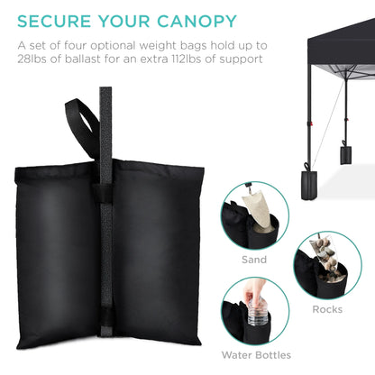 10X10Ft Easy Setup Pop up Canopy W/ 1-Button Setup, Wheeled Case, 4 Weight Bags - Black