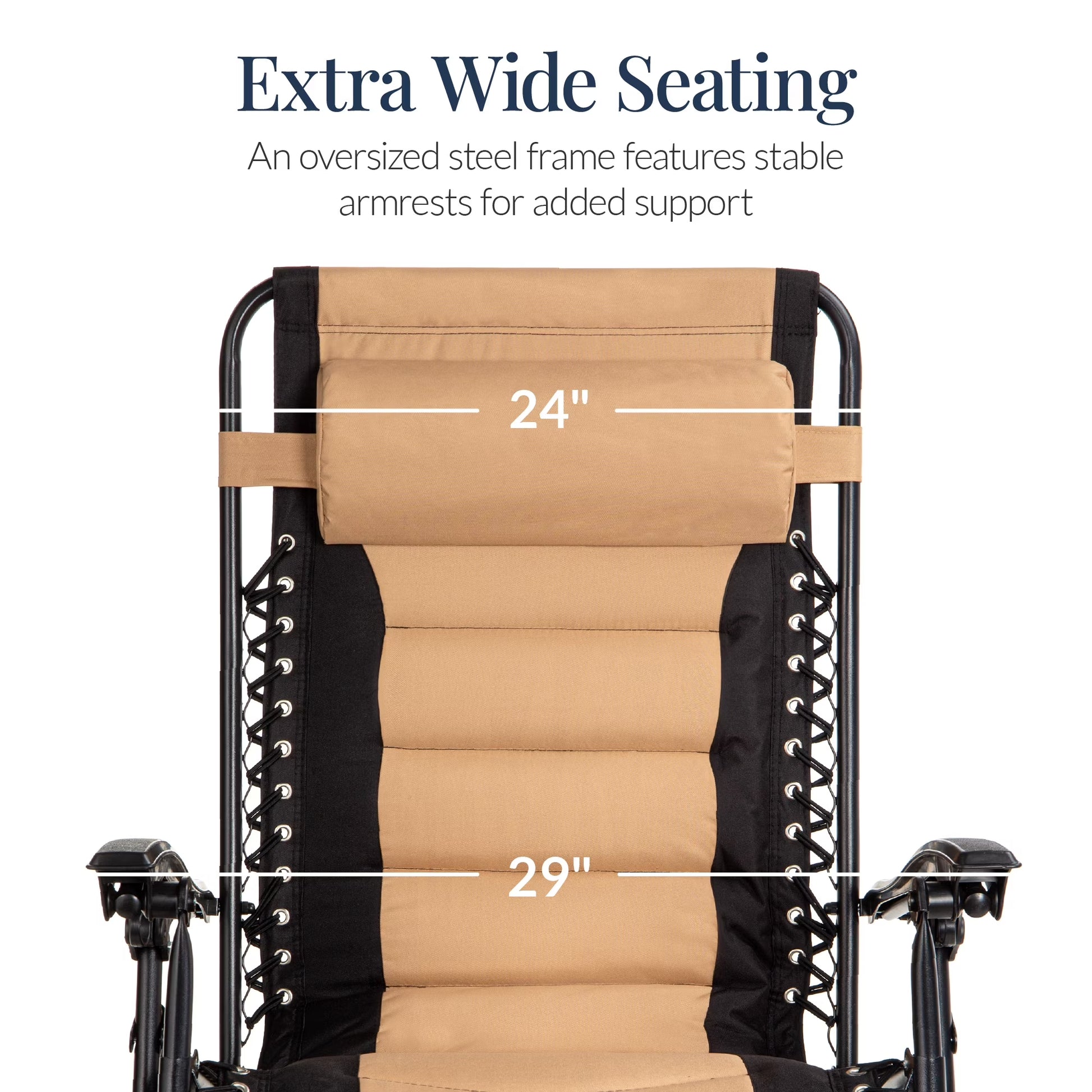 Oversized Padded Zero Gravity Chair, Folding Outdoor Patio Recliner W/ Side Tray - Tan