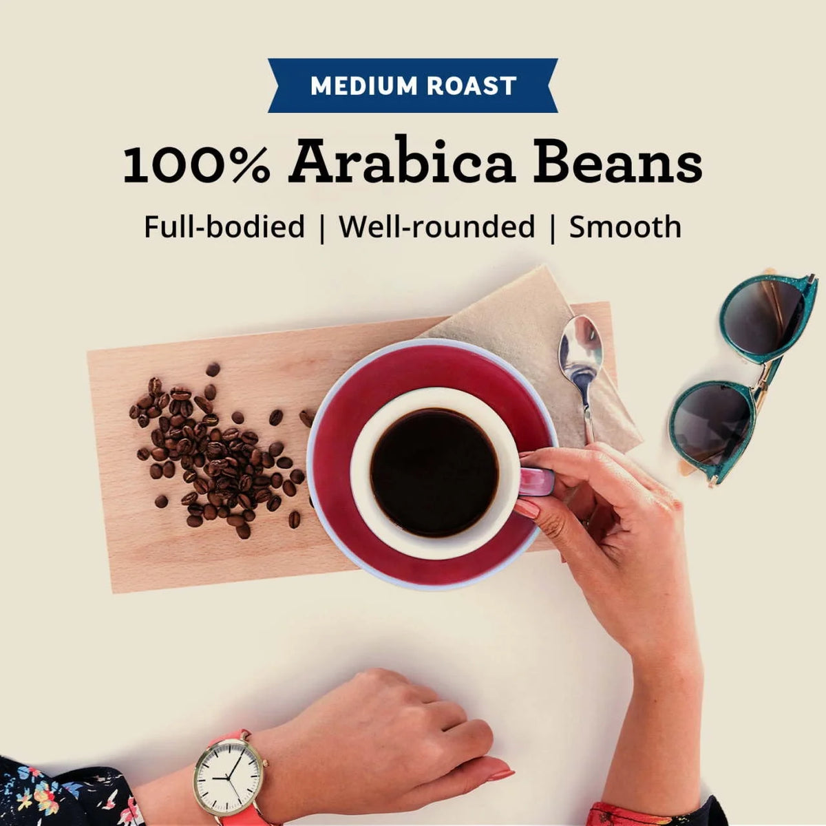 Arabica Beans Portside Blend, Medium Roast, Whole Bean Coffee, 12 Oz