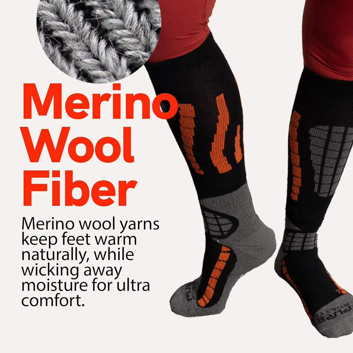 Ski Socks Warm Merino Wool - Best Lightweight Thin Ski Snowboard Sock Women Men