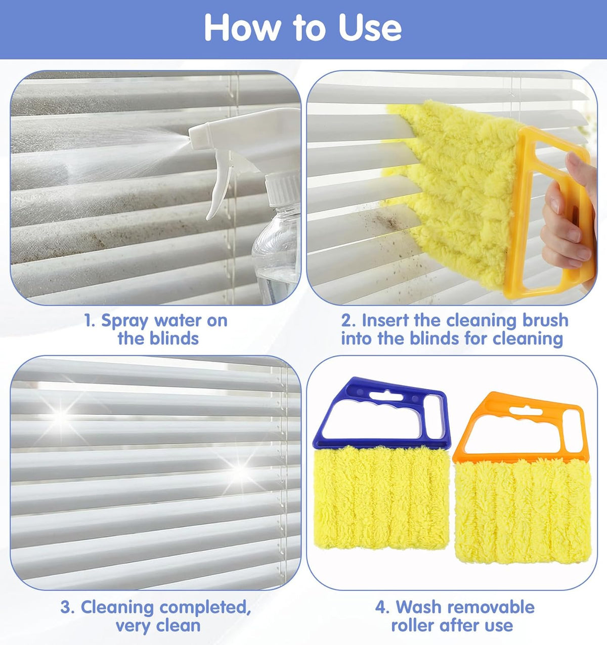 2 Pcs Blind Duster for Wood Blinds, 7 Finger Blind Cleaner Duster Tool, Microfiber Washable Blinds Cleaner Tool for Window & Air Conditioner, Reusable Dusting Brush