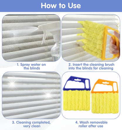 2 Pcs Blind Duster for Wood Blinds, 7 Finger Blind Cleaner Duster Tool, Microfiber Washable Blinds Cleaner Tool for Window & Air Conditioner, Reusable Dusting Brush