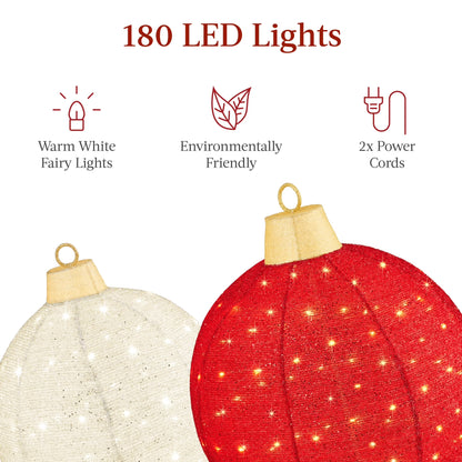 2Pc Lighted Pop-Up Christmas Ornaments Outdoor Holiday Decoration W/ 180 LED Lights - Red/White