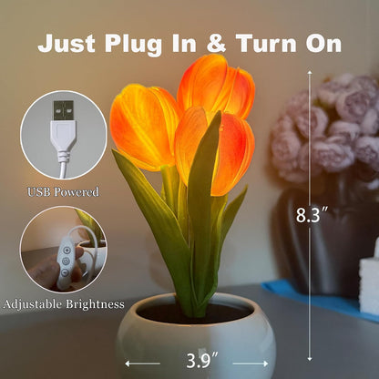 Flower Table Lamp, LED Tulip Night Light with Artificial Flower and Vase, Romantic Desk Lamp for Home, Living Room, Bedroom, Wedding, Birthday Party Decor
