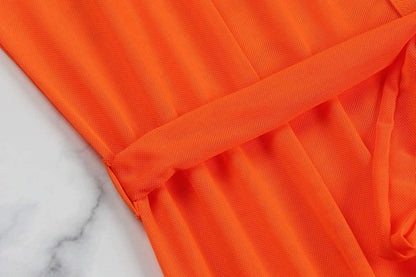 Women'S Long Sleeve Mesh Maxi Swimsuit Bathing Suit Tie Front Robe Cover up Blouse Orange L