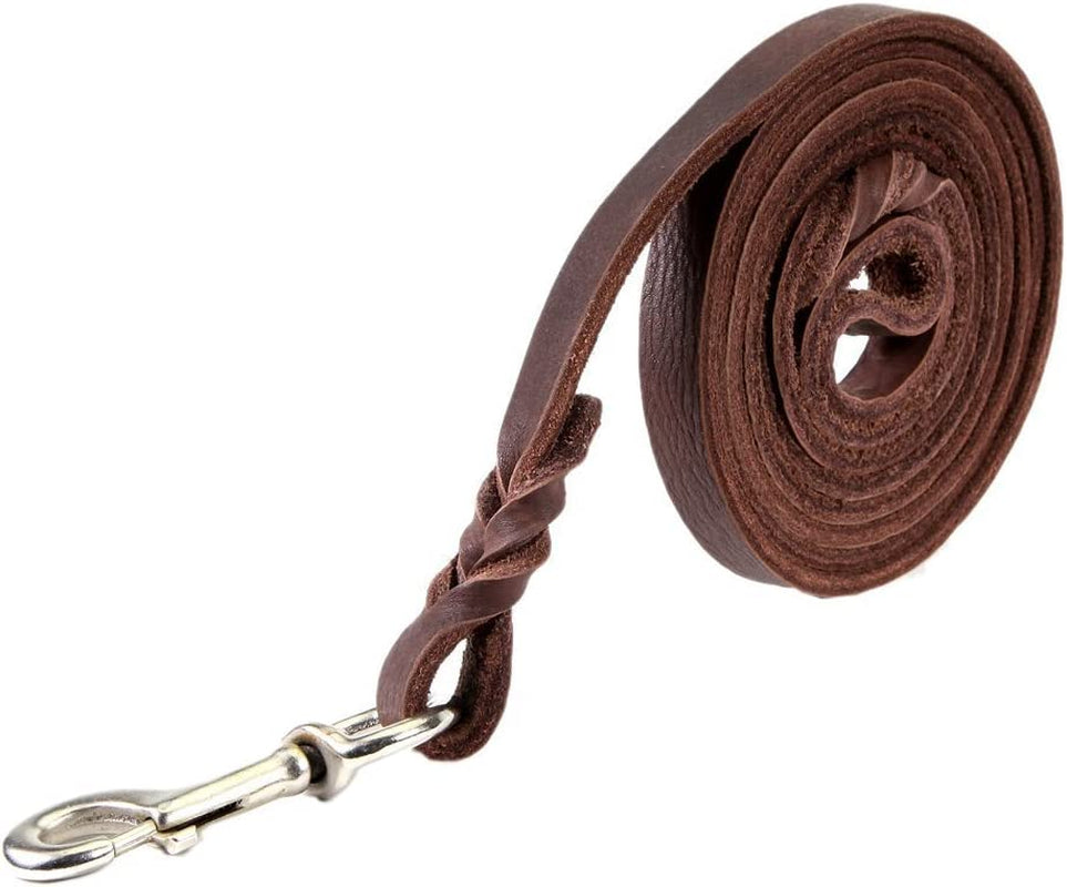 Genuine Leather Braided Brown Dog Leash 4Ft/5Ft/7Ft/8.5Ft Best Lead for Large and Medium Dogs Training Walking Brown/Silver Hook 1/2"*4Ft