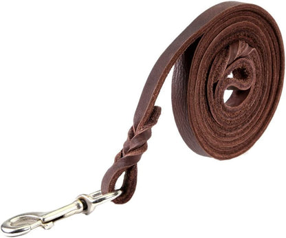 Genuine Leather Braided Brown Dog Leash 4Ft/5Ft/7Ft/8.5Ft Best Lead for Large and Medium Dogs Training Walking Brown/Silver Hook 1/2"*4Ft