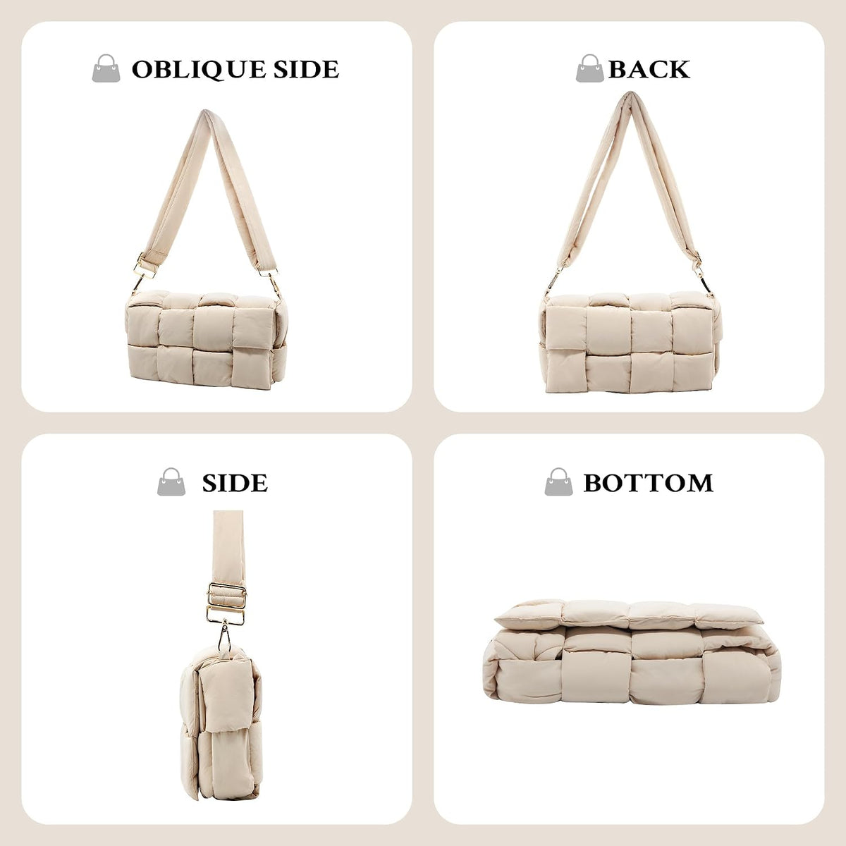 Puffer Woven Crossbody Bag Purse Handbags for Women, Quilted Hobo Carryall Bag Shoulder Bags with Adjustable Strap