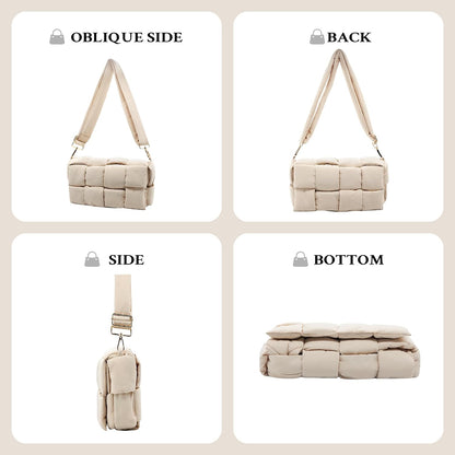 Puffer Woven Crossbody Bag Purse Handbags for Women, Quilted Hobo Carryall Bag Shoulder Bags with Adjustable Strap