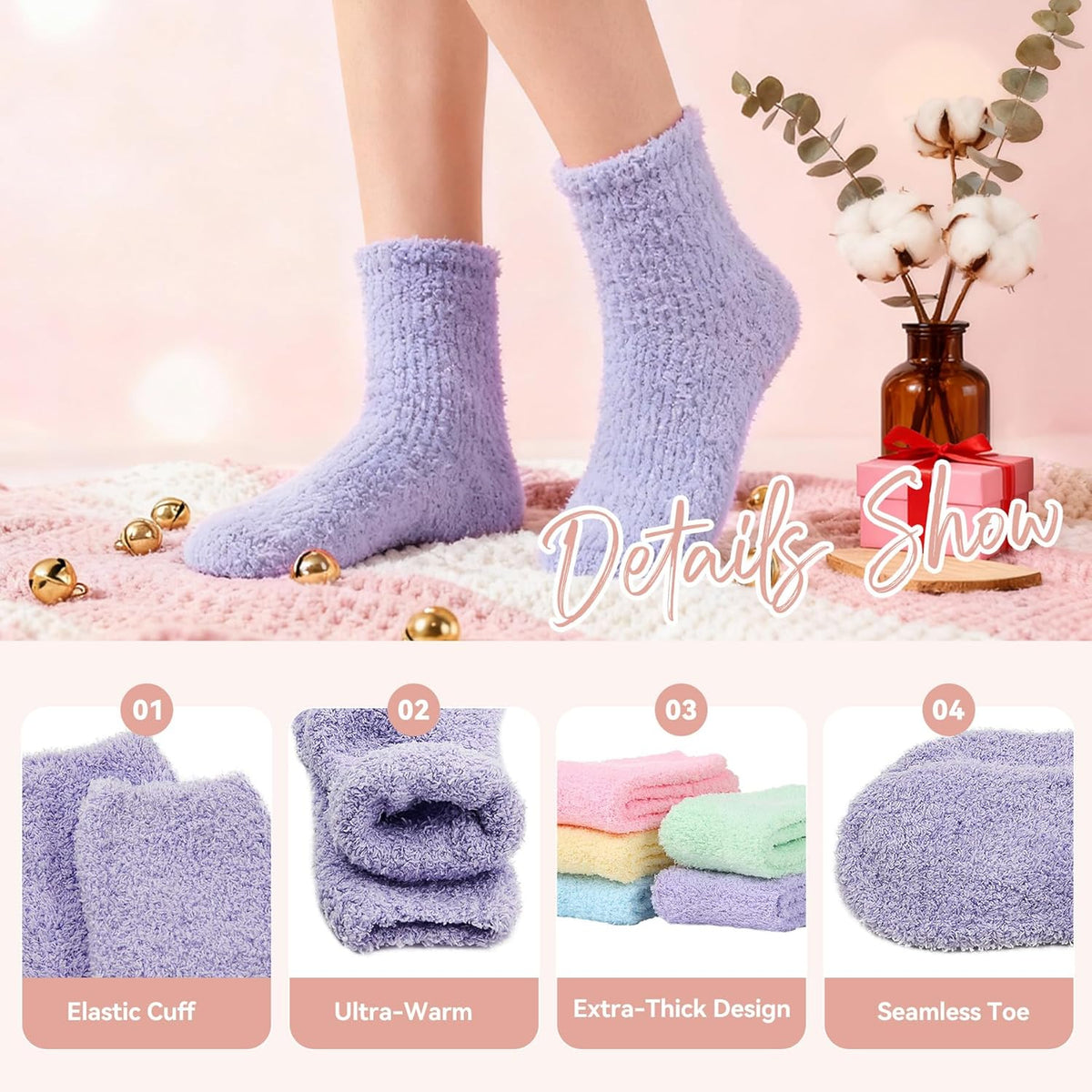 Women'S Fuzzy Slipper Socks - Warm, Fluffy, Cozy Crew Socks for Winter