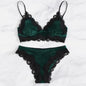 Solid Comfy Velvet Lingeries for Women Floral Lace Gathered Bras and Thong Set 2Pcs Seductive Lingerie Sexy Sleepwear Pajama Set