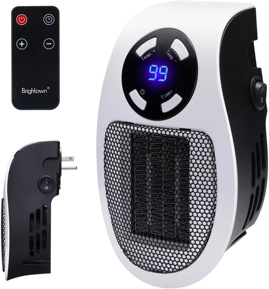 Wall Plug in Heater 450W, Portable Outlet Heater with Remote, Clear LED Display, Small Wall Heaters for Indoor Use with Adjustable Thermostat and 12H Timer for Bathroom Room Office