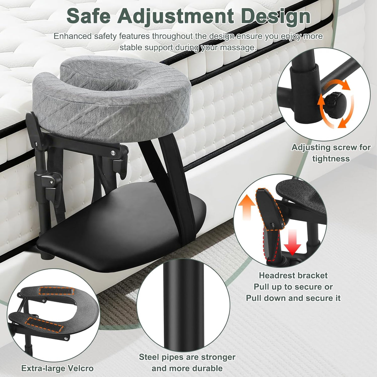 Massage Headrest for Bed, Adjustable Headrest Face Pillow Cradle & Face Cushion Support Bracket, Portable Massage Table Kit for Sleeping Mattress, Face down Pillow after Eye Surgery