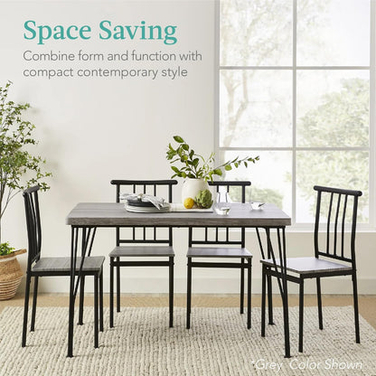 Best Choice Products 5-Piece Metal and Wood Indoor Modern Rectangular Dining Table Furniture Set for Kitchen, Dining Room, Dinette, Breakfast Nook W/ 4 Chairs - Black