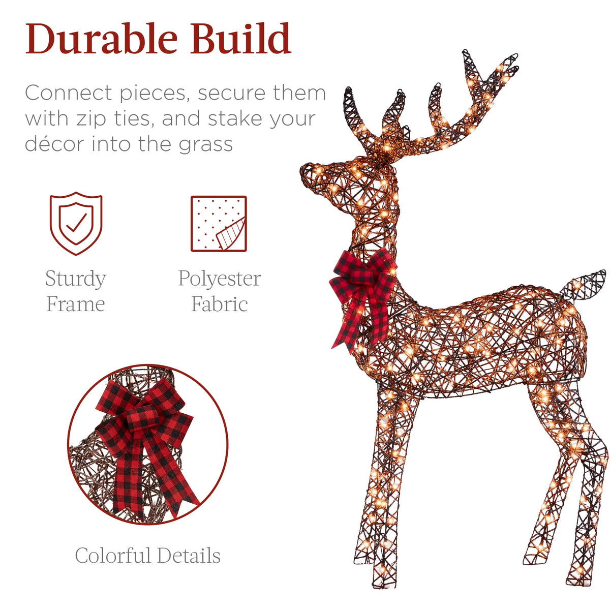 3-Piece Lighted Christmas Deer Set Outdoor Yard Decoration W/ 360 LED Lights, Stakes - Rattan