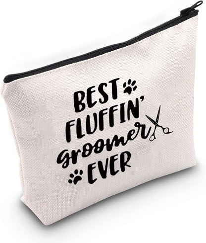 Dog Groomer Grooming Gift Best Fluffin' Groomer Ever Makeup Cosmetic Zipper Bag Pet Groomer Tool Kit (Fluffin' Groomer Bag)