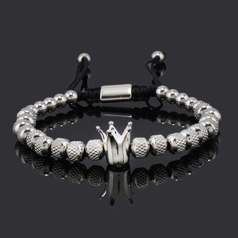Luxury Crown Charms Stainless Steel Beads Man Bracelet Women Hand Jewelry Couple Gift