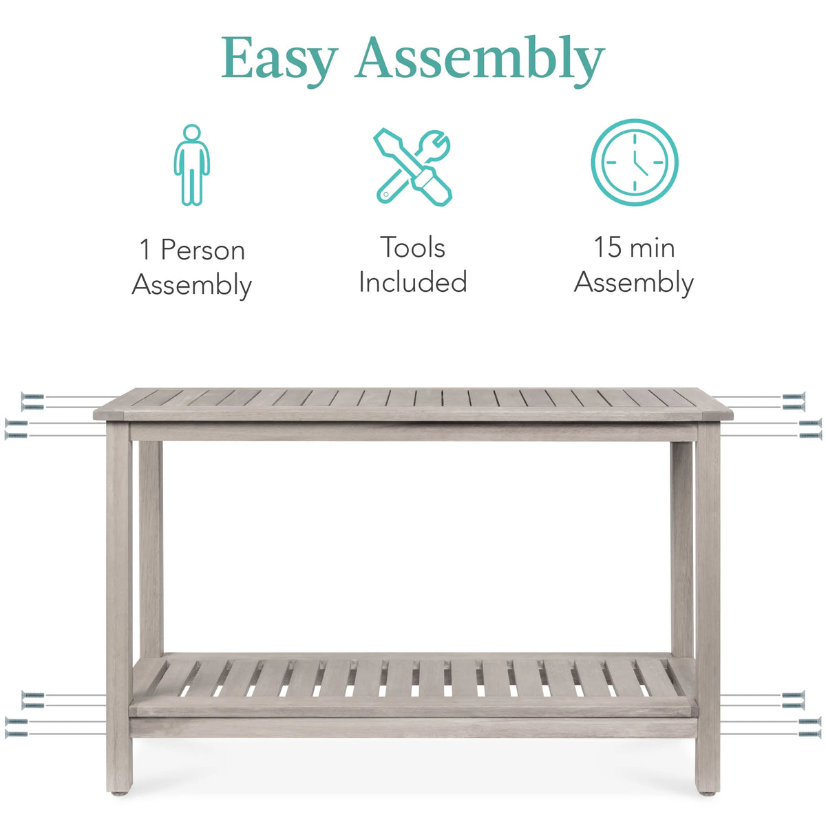 48In 2-Shelf Indoor Outdoor Wooden Console Table Multifunctional Buffet Bar Storage - Gray