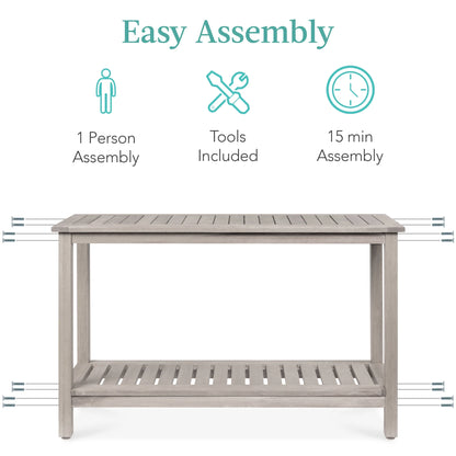 48In 2-Shelf Indoor Outdoor Wooden Console Table Multifunctional Buffet Bar Storage - Gray